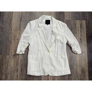 Mina Self Womens White Linen Blend Ruched 3/4 Sleeve‎ Blazer Jacket XS 25655